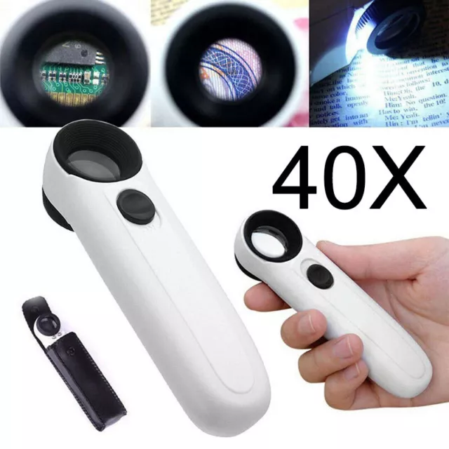 Handheld 40X 2 LED Magnifier Reading Magnifying Glass Jewelry Loupe With Light