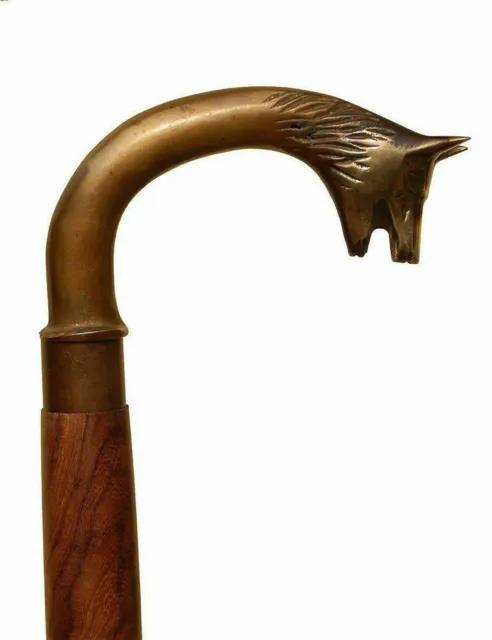 Vintage Antique Fox Solid Brass Wood Victorian Walking Stick Cane folding cane