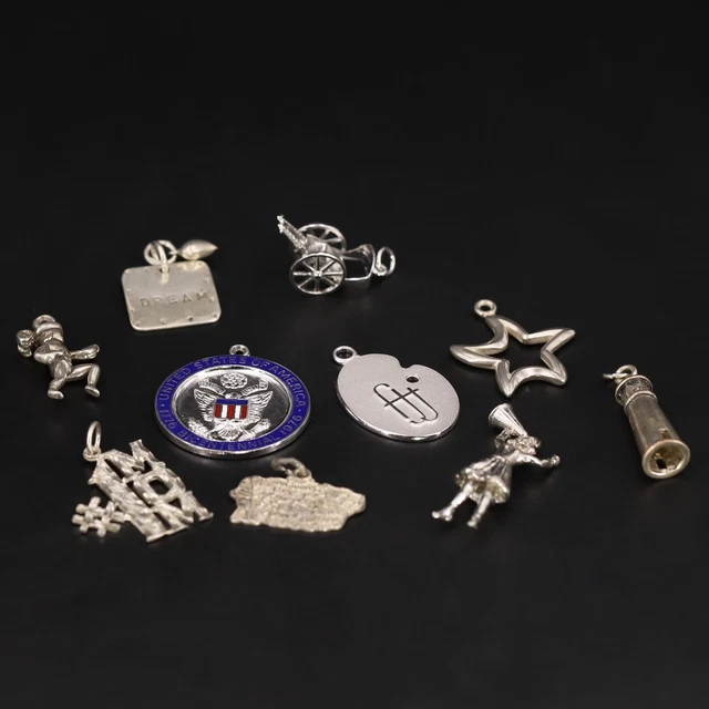 Sterling Silver - Lot of 10 Assorted Star Light House Bracelet Charms - 26g