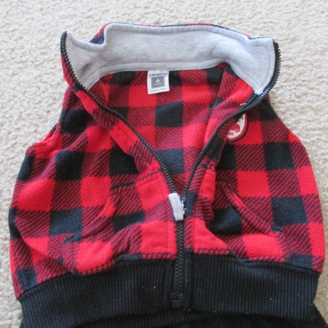 Carters Baby Infant Boy Fleece Vest Pants Outfit 6M Black Red Zip Checkered 2 pc 5