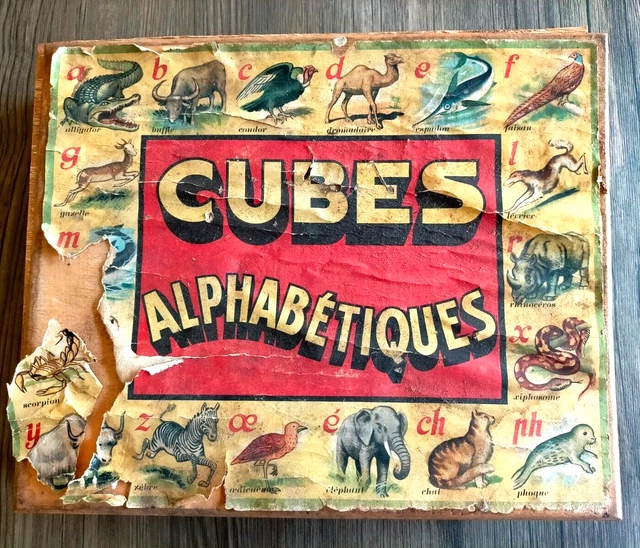 ANCIEN JEU DE CUBES EN BOIS ART DÉCO 27,5 x 19,5 x Ht