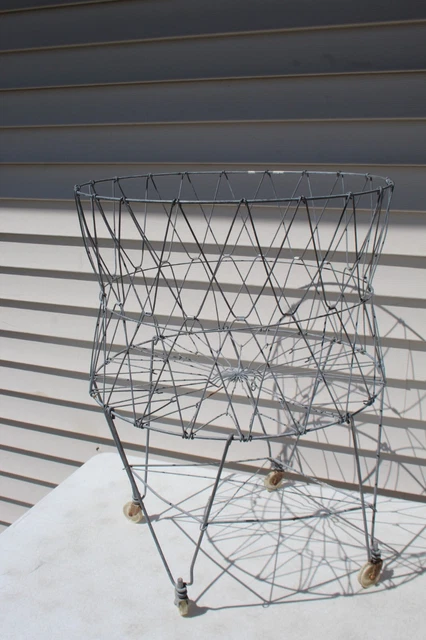 VTG Collapsible Folding Wire Basket Laundry Rolling Cart Store Bin Allide Wheels VTG Collapsible Folding Wire Basket Laundry Rolling Cart Store Bin Allide Wheels