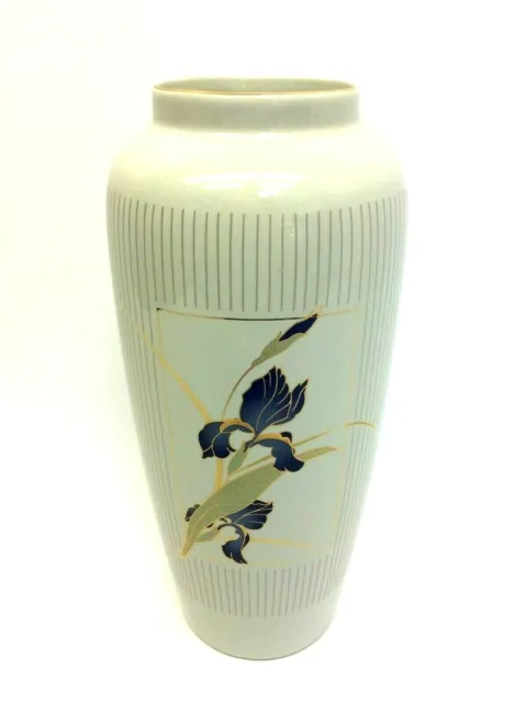 Vintage OTAGIRI Grand Iris Flower Vase White Blue Gold Color Decorative Vase