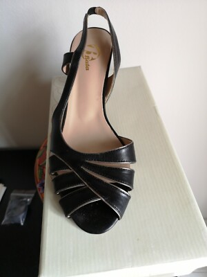 Bata SANDALO c.tacco BATA scarpe nere eleganti tacco9cm vera pelle 724-6599 comeNUOVO 