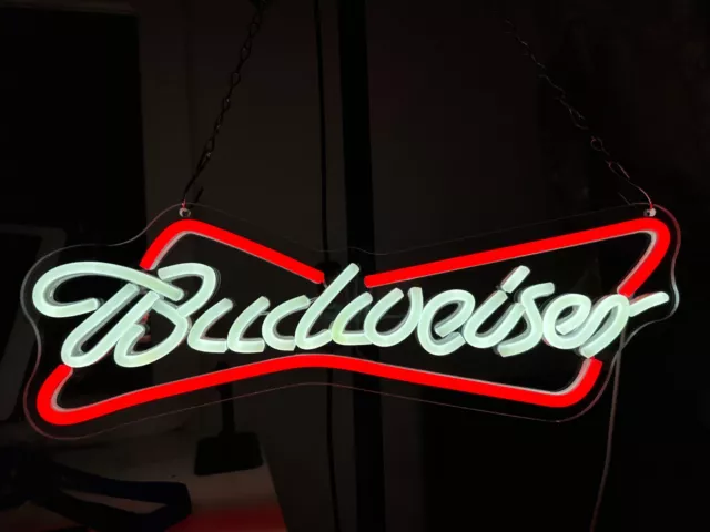 Budweiser Neon Sign Light Beer Bar Pub, Wall Hanging Tube Acrylic Decor 17"x6"