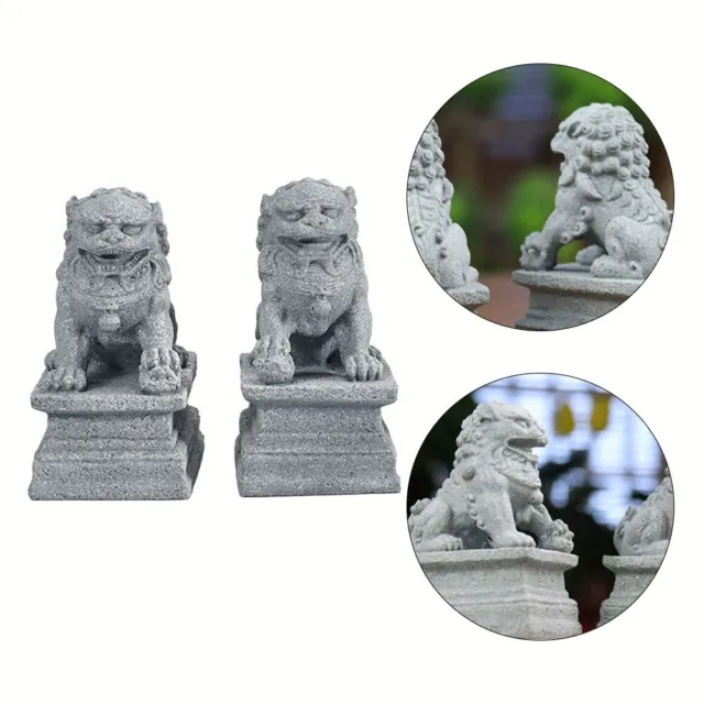 Paar Fu Foo Hunde Wächter Löwe Statuen Sandstein Löwen für chinesisches Feng