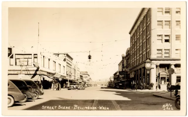BELLINGHAM, WA RPPC Street Scene, Ice Cream Shop, Washington Real Photo Postcard