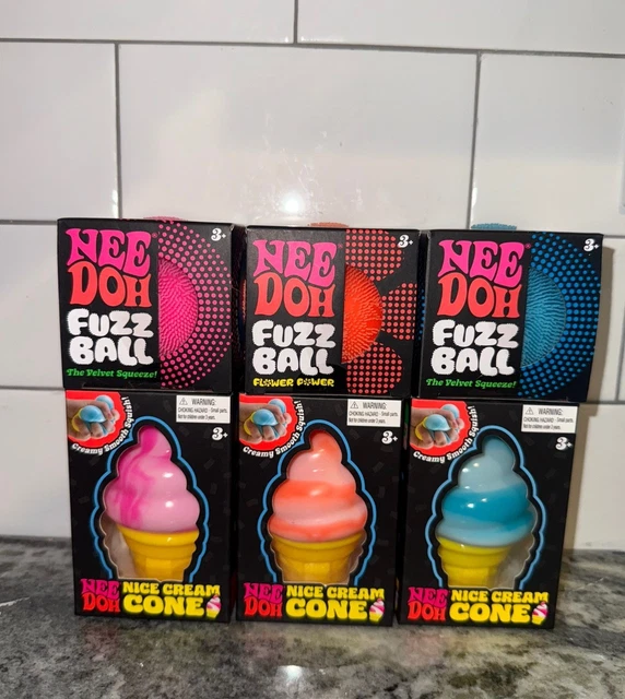 needoh-nice-cream-cone-needoh-fuzz-ball-lot-of-6-pink-blue-orange