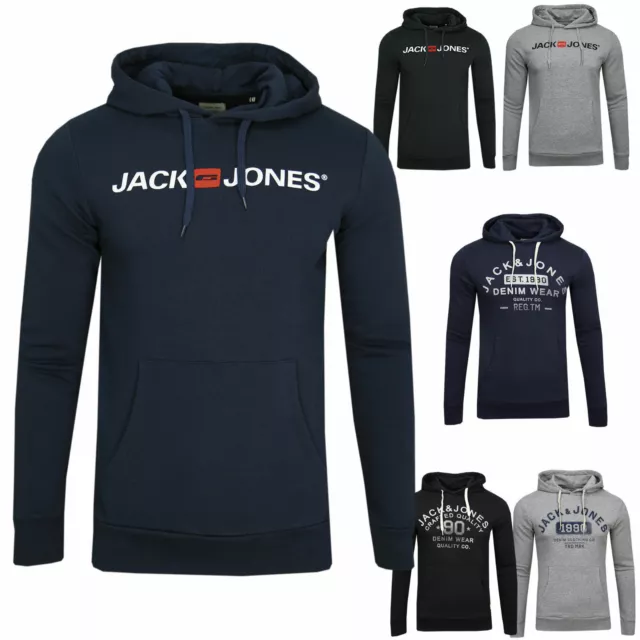 JACK & JONES Herren Hoodie Kapuzen Pullover Langarmshirt Pulli Sweat Brust Print