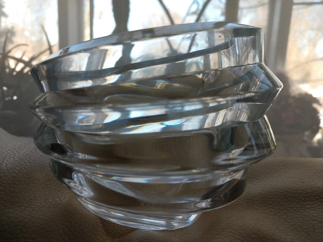 Orrefors Slanted Stacked Glass Rings Mini Vase Candle Holder Sweden Crystal Art