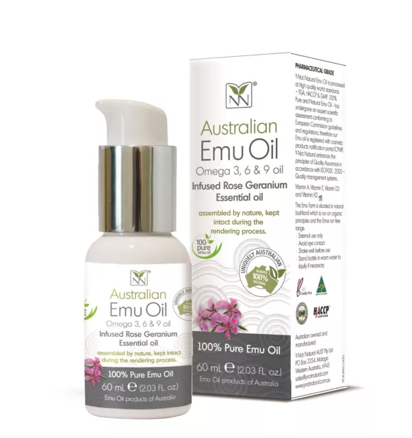 Pure Emu Oil, Infused Rose Geranium for Hypoallergenic Skin Care, Hair & Healing