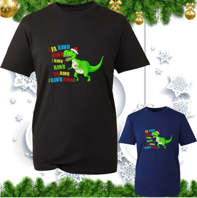 Christmas Dinosaur Fa Rawr Rawr T-Shirt Xmas T-Rex Wearing Santa Hat Xmas Top