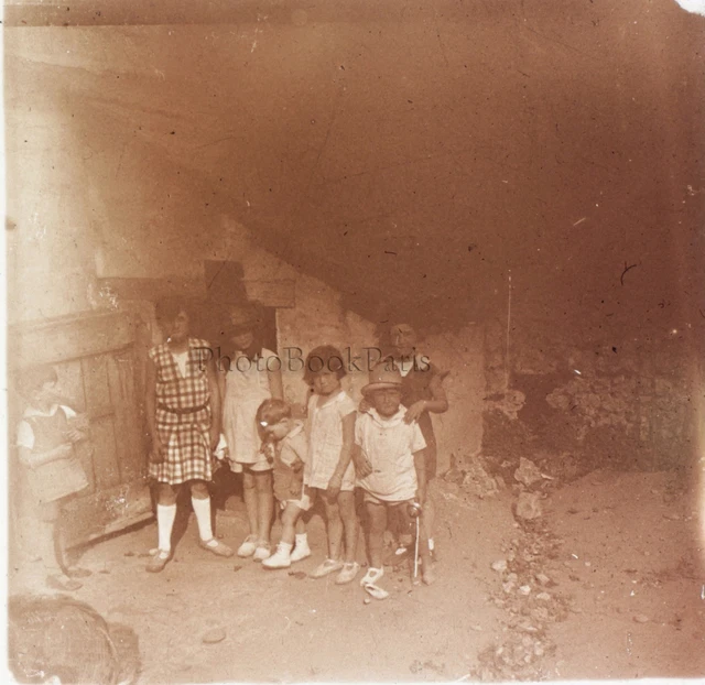 Snapshot Kids Family France Photo Stereo Glass Plate Vintage LD12