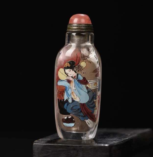 Ding Erzhong Signed Old Chinese crystal Painting Snuff Bottle w/lady Q428