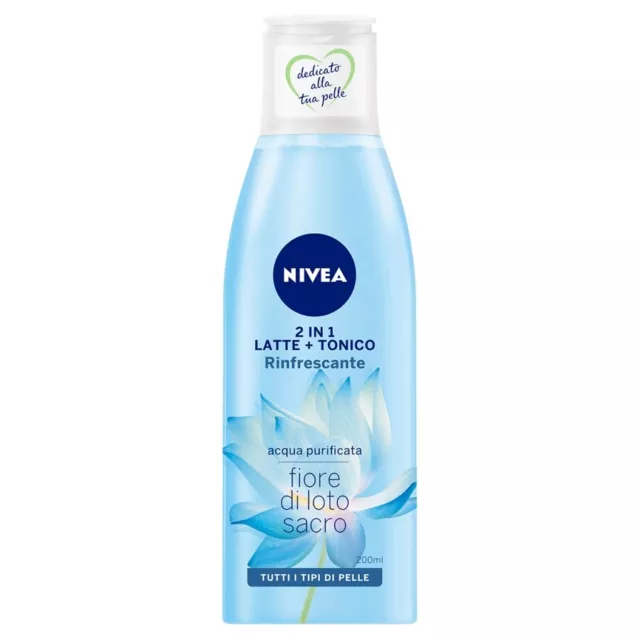 Nivea 2 In 1 Latte Detergente + Tonico Fiore Di Loto Sacro 200 Ml