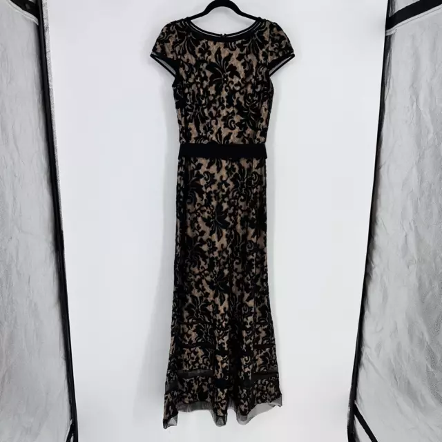 Tadashi Shoji Mermaid Cap Sleeve Lace Gown Dress Black Maxi Size 6 Formal Cockta 3