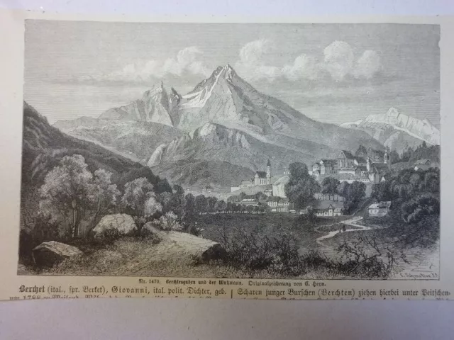 Orig. Holzstich - Berchtesgardener Land - Berchtesgarden und der Waßmann. Origin