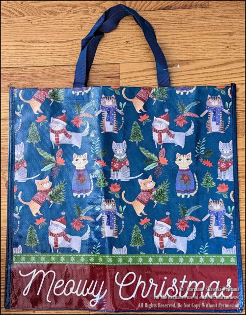 Reuseable Tote Gift Shopping Bag Cat Breeds Kitty In Santa Hats Meowy Christmas