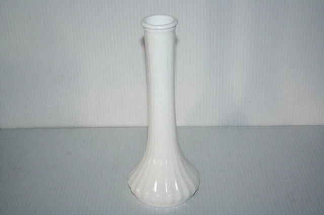 Hoosier Glass Genie Bottle Style Bud Vase Pressed White Milk Glass 9" Tall Vtg