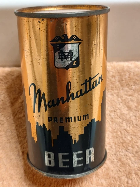 1930s indoor MANHATTAN Premium IRTP O/I, Flat Top beer can, Chicago Illinois B/O
