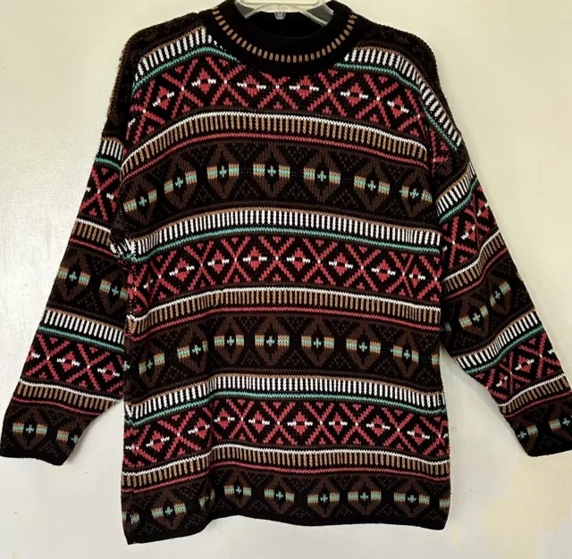 Vintage CROQUET CLUB Sweater Earthly Colours Browns Red Green*Diamond Patterns