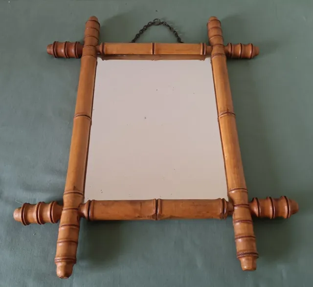Ancien miroir cadre bois façon bambou