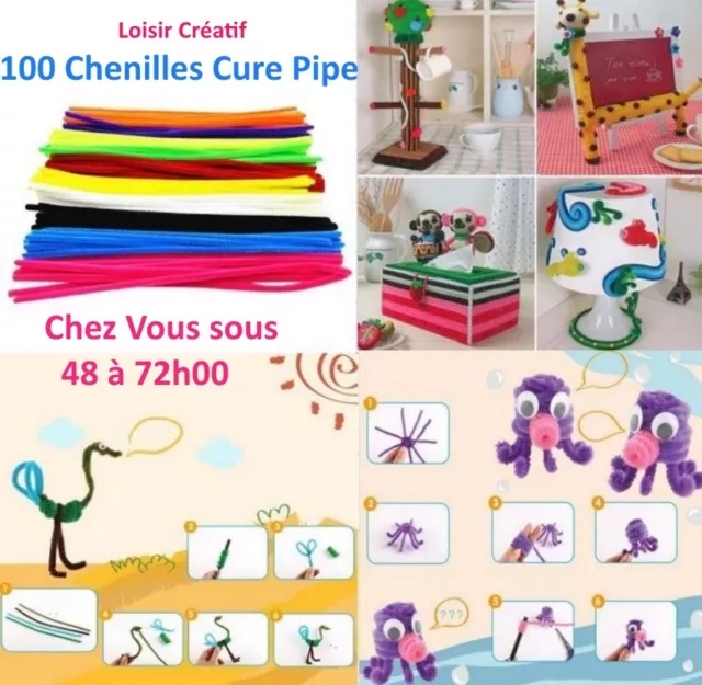 100 Chenilles 30 cm Cure-pipe  métal et polyester  loisirs créatif X02