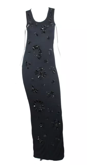 LANVIN Navy Blue Jersey Paillettes Embellished Sleeveless Maxi Dress M