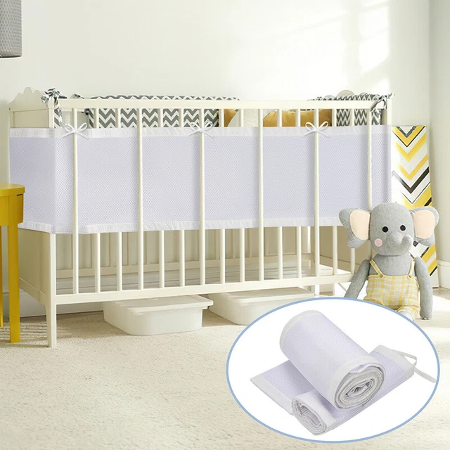 2x nido borde de cama protector de cabeza 160x30 340x30cm malla 3D parachoques de cuna