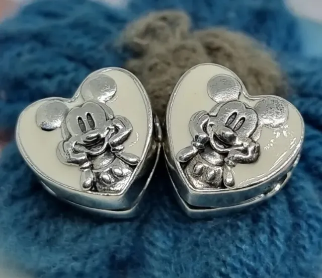 Genuine PANDORA Disney Mickey Mouse Heart Clip Charm X 2 💕 S925 ALE