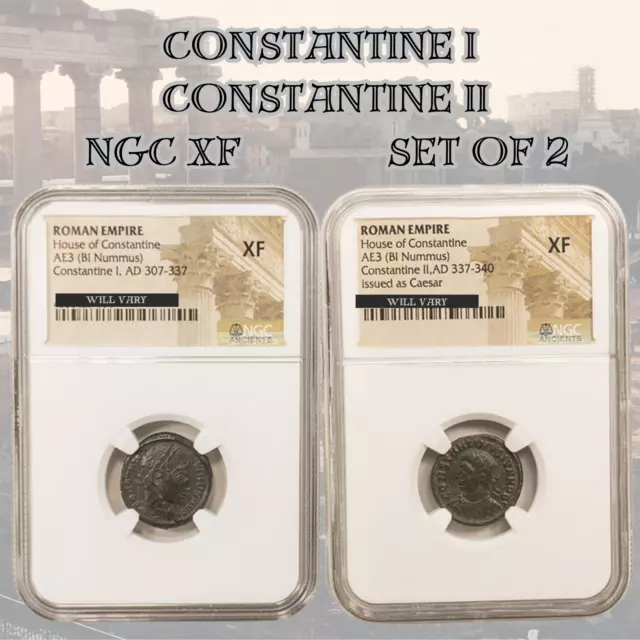 Set of 2: NGC XF Roman AE3/4 of Constantine I ( the Great ) & Constantine II