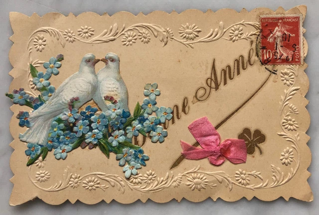 Carte Postale Ancienne Bonne Année Gaufrée - Années 1900 - France, Très Bon état