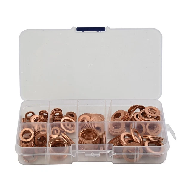 200 Pcs/Set Solid Copper-Washers-Gasket Set 9 Sizes Flat-Ring Sump-Plug Seal Kit