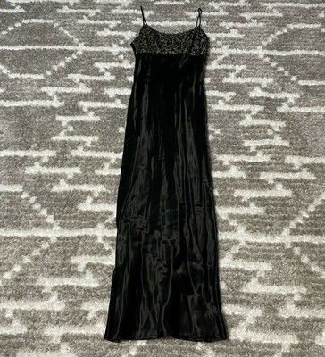 Vintage VTG Jessica McClintock Gunne Sax Black Satin Gold Bodice Maxi Dress 5/6