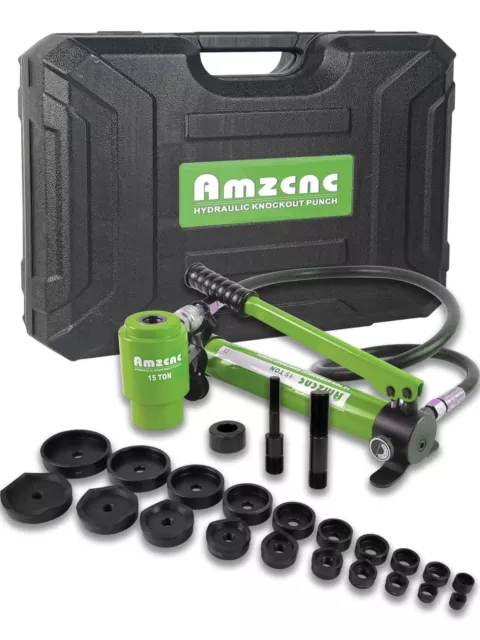AMZCNC 15 Ton 1/2 Inch to 4 Inch Hydraulic Knockout Punch Driver Tool Kit wit...