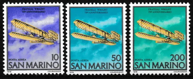 San Marino - 1. Motorflug Gebrüder Wright Satz postfrisch 1978 Mi. 1165-1167