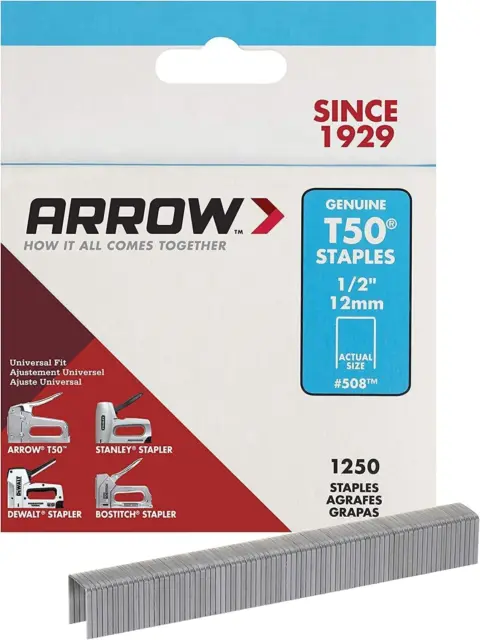 Arrow 508 Heavy Duty T50 1/2-Inch Staples 1250-Pack