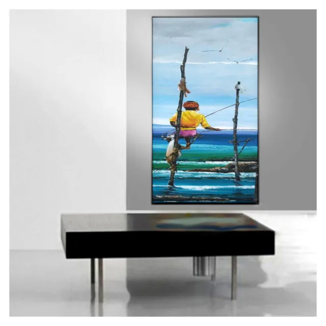 Hand Painted | Acrylic on Canvas Seascape Painting  - The Stilt Fishermen