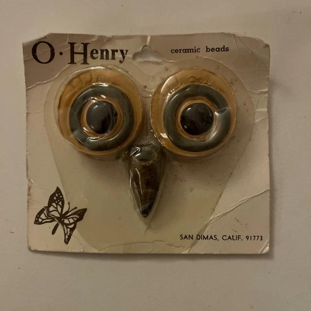 1 Set Vintage Wise Eyes Ceramic Owl Face Eyes Beak Macrame Beads Brown Yellow