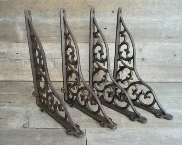 4 LARGE Shelf Braces Wall Brackets Cast Iron Brackets Vine Garden Corbels Rustic