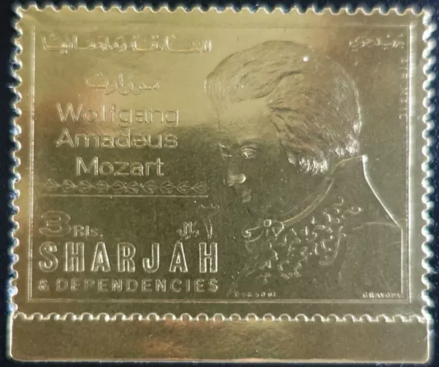 TIMBRE en OR - ÉMIRATS ARABES UNIS - SHARJAH - POSTE AÉRIENNE MOZART