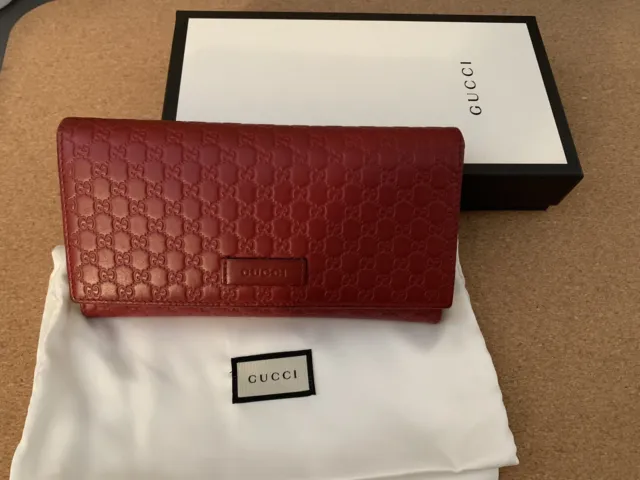 Gucci Long Wallet 449396BMJ1G Red Micro Guccisima With Box (Pre-Owned)