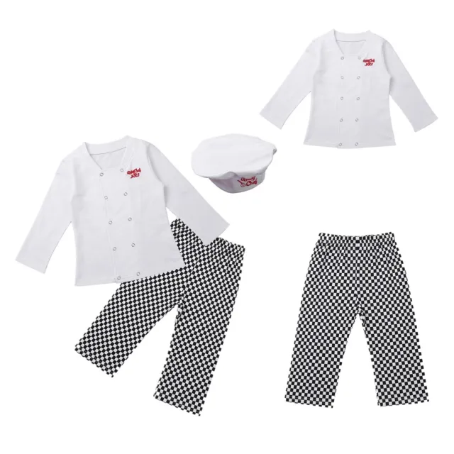Set di abiti da cuoco a maniche lunghe con bottoni per neonati neonato + pantaloni + cappello