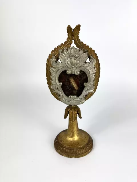Antikes Reliquiar Abundius der Sakristan Monstranz 19. Jh. Hausaltar Holz Kreuz