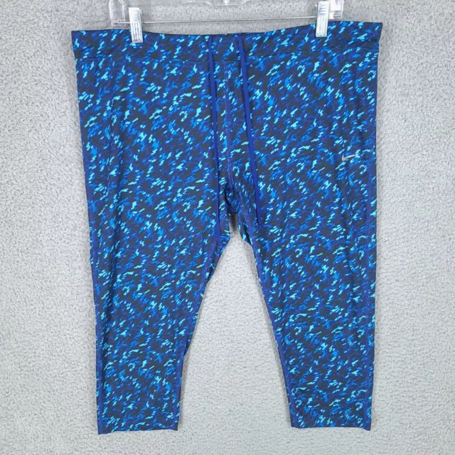 Nike Leggings Womens 2x Blue Drawstring Geometric Capri Pants Dri Fit
