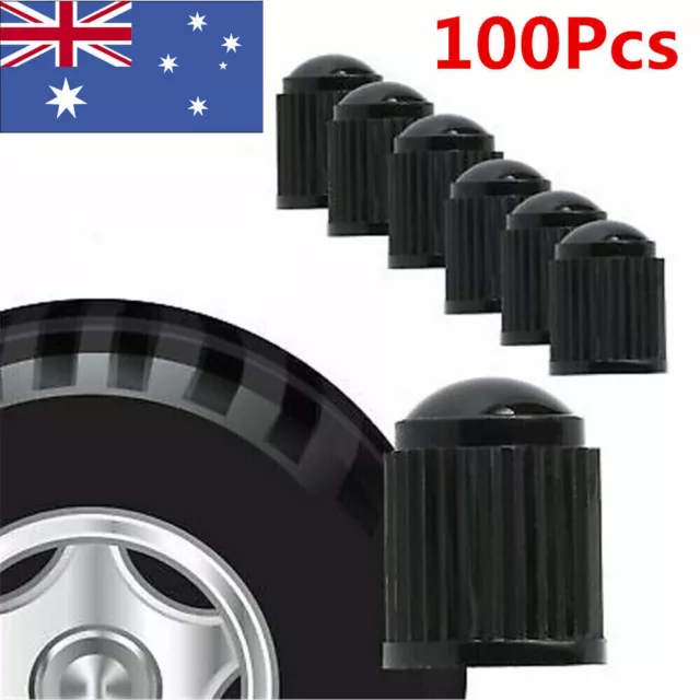 100x Black Valve Caps Wheel Tyre Tire Stems Cover Screw Air Car Truck Motor Bike 3