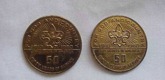 1910-1960 Boy Scouts of America 50 Years Service Scout Oath Token Lot of 2