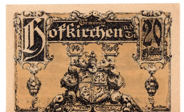 1921 Austrian Notgeld, Hofkirchen, 20 Heller (B160)
