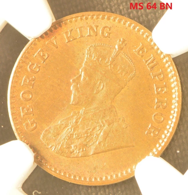 India-British 1/12 Anna KM# 509 1932(c) Copper Coin NGC MS 64 BN