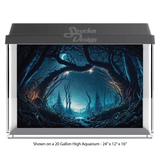 Cyan Blue Night Moon Polyester Fish Tank Glass Backdrop Aquarium Background